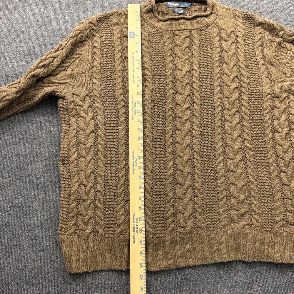 Polo Ralph Lauren Cable Knit Sweater Mens XXL Brown Cotton Hemp Roll Coller